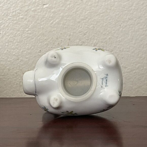 Vintage Piggy Bank With Stopper, Forget Me Not 1989 Hand Painted Signed - Picture 6 of 12